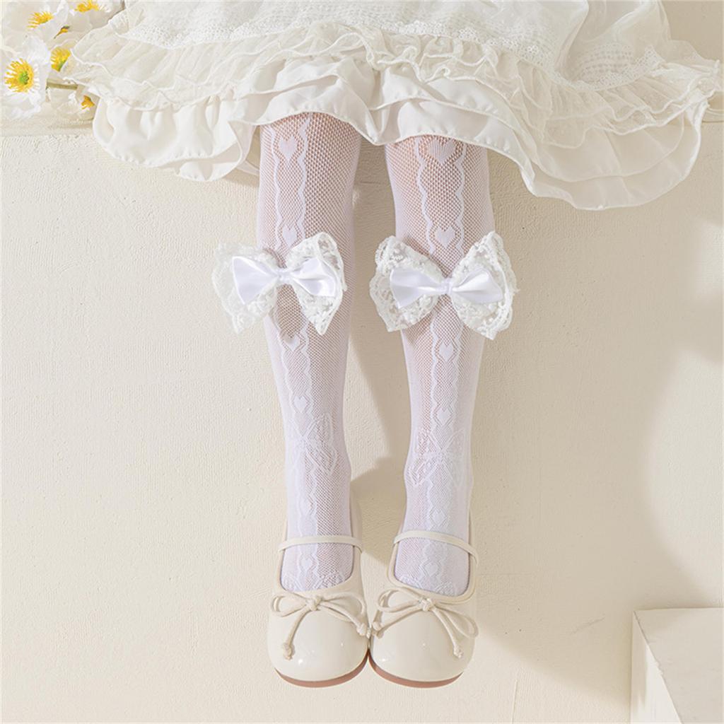 Lolita-inspirierte Strumpfhosen Bequeme Atmungsaktive Netzdesigns mit Schleifenakzenten Hochelastische Netzleggings für Mädchen