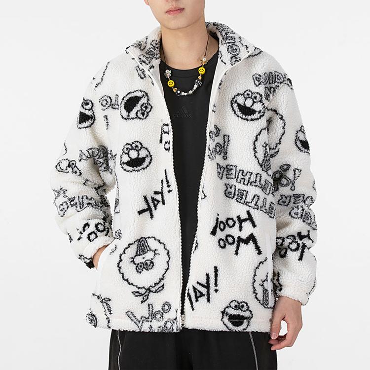 adidas Neo X Sesame Street Co-Branded Tiger Year Limited Edition Full Print Fleece Long Sleeve Jacket Unisex Jackets White HD7298