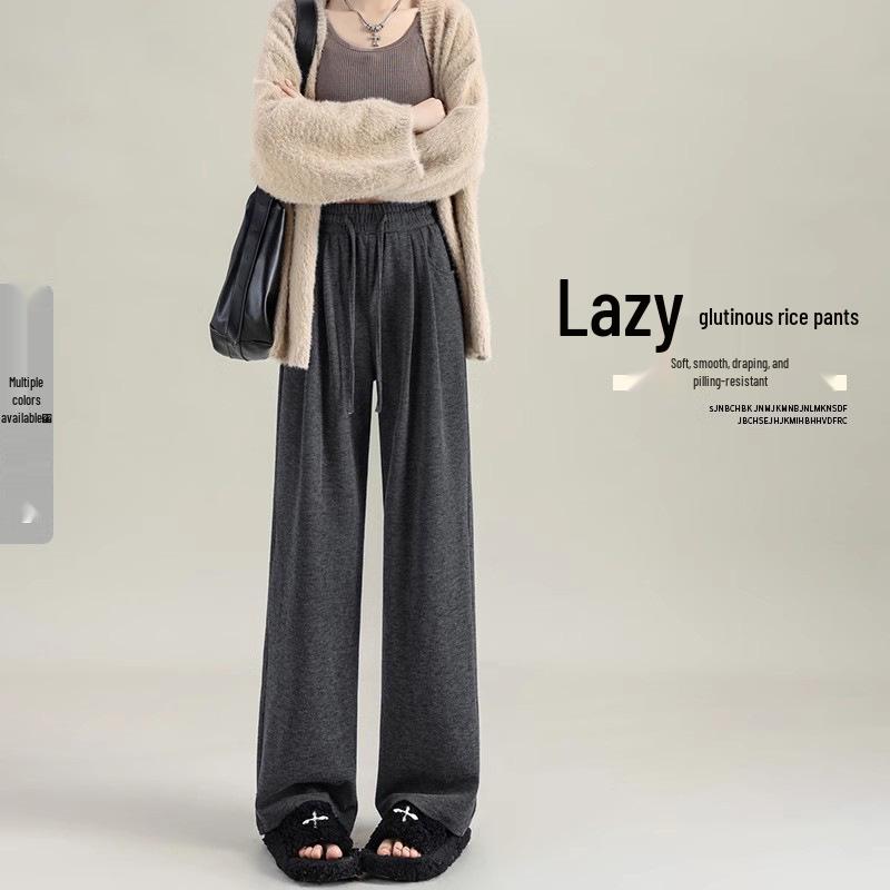 Autumn/Winter 2025 High-Waist Fluffy Drape Wide-Leg Pants for Women
