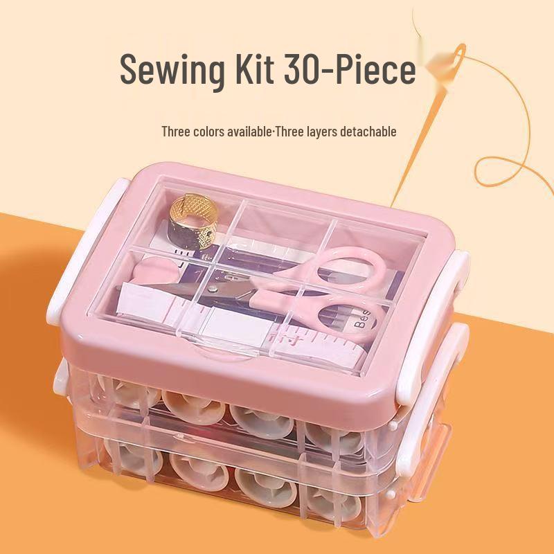 30-Piece Portable Sewing Kit with Three-Layer Storage Box