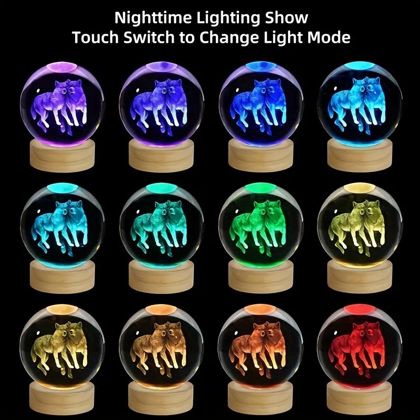 Hot Healing Stones 3D Crystal Ball Night Light With Wooden Base for Gifts and Home Decor