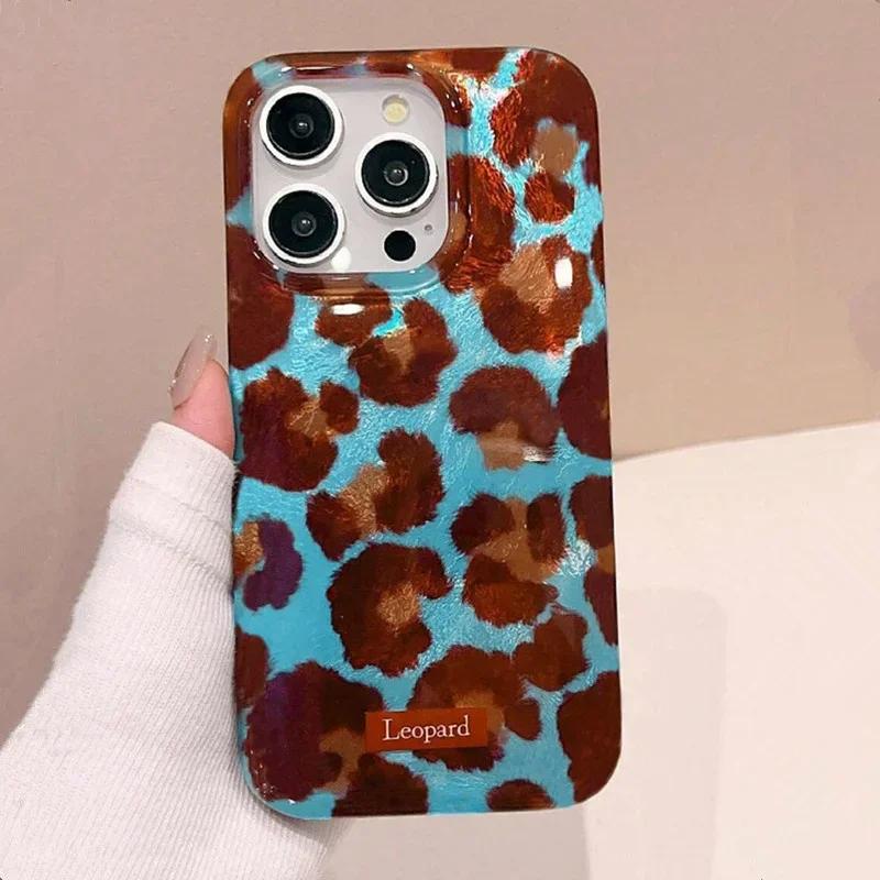 Phone Case For iPhone 17 16 15 14 13 11 12 Pro Max Air XS 16E Plus SE2 Korean Cute Leopard Print Gradient Patern Lovely Cover