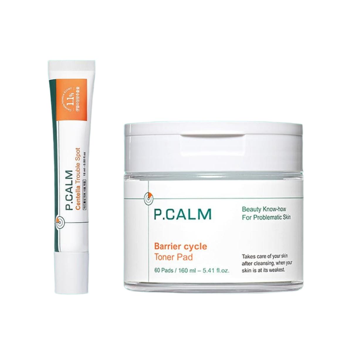 

P.CALM Barrier Cycle Toner Pad 60 Sheets + Centella Spot 15ml - Pore & Trouble Care Set for Sensitive Skin