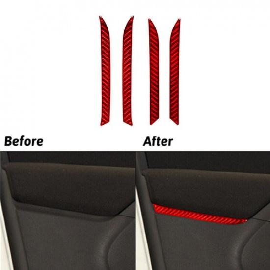 4Pcs Red Carbon Fiber Door Panel Cover Trim For Volkswagen Tiguan 2013-2017