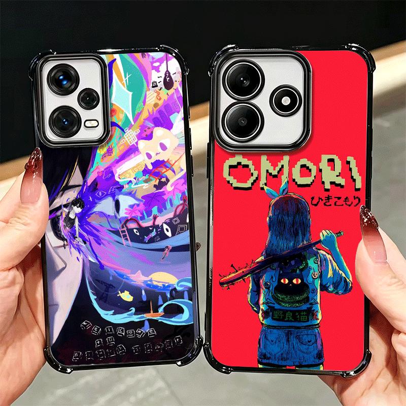 O-Omori Cartoon Game Plating Phone Case For Xiaomi Redmi Note 14 15 Pro Plus 13 12 11 11S 11T 10 9S 9 5G Anti-Fall Airabag Cover