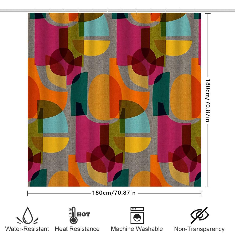 Abstract Geometric Shower Curtain Modern Art Teal Blue Beige Pattern Bathroom Decor Waterproof Fabric Liner