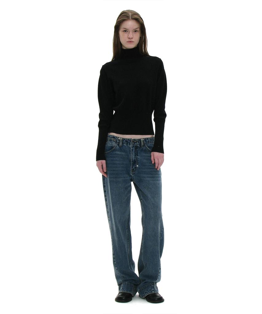 PARTIMENTO WOMEN Pwc High-Neck Back Button-Up Knit Top_Black