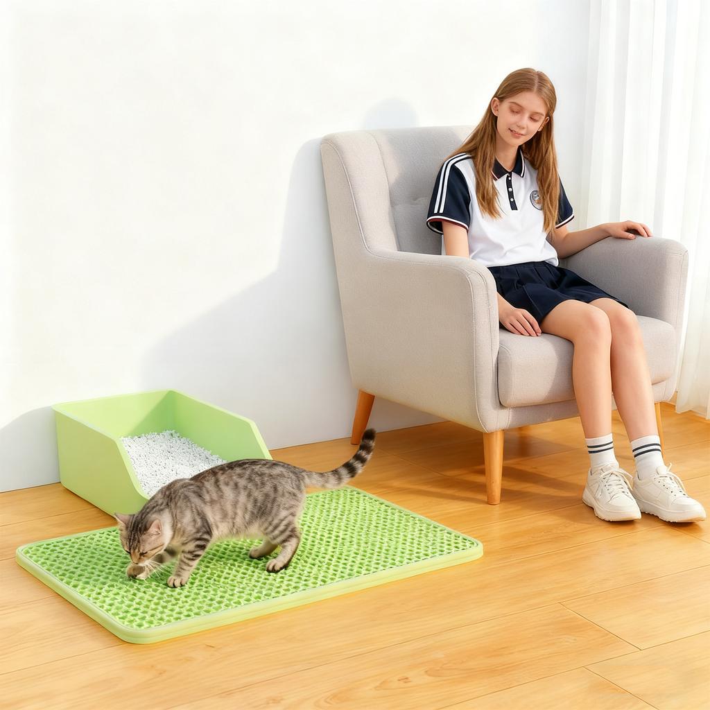 Cats Litter Mat Splashing And Tracking, Sand, Splashing, Cats Litter Box Sand Leakage Board, Double- Extra-large Pet Floor Mat