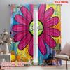 2pcs 2D Flat Printing Curtain Floral Daisy Flower 100% Polyester Fabric Without Electricity Seasonal Party & Holiday Decor Use