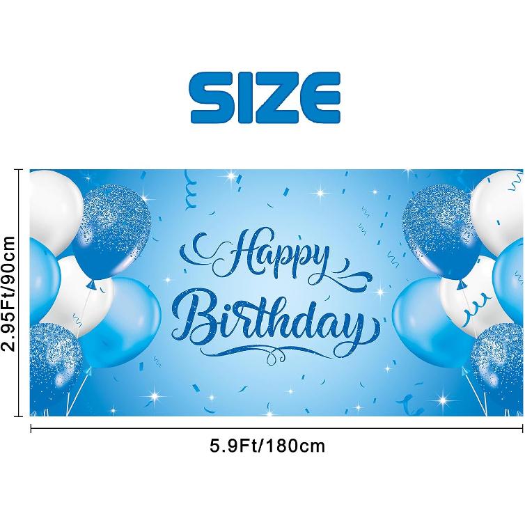 Roetyce Blue Birthday Banner, Light Blue Happy Birthday Backdrop for Girls Boys(5.9 x 2.9 Ft), Women Men Bday Party Photo Background