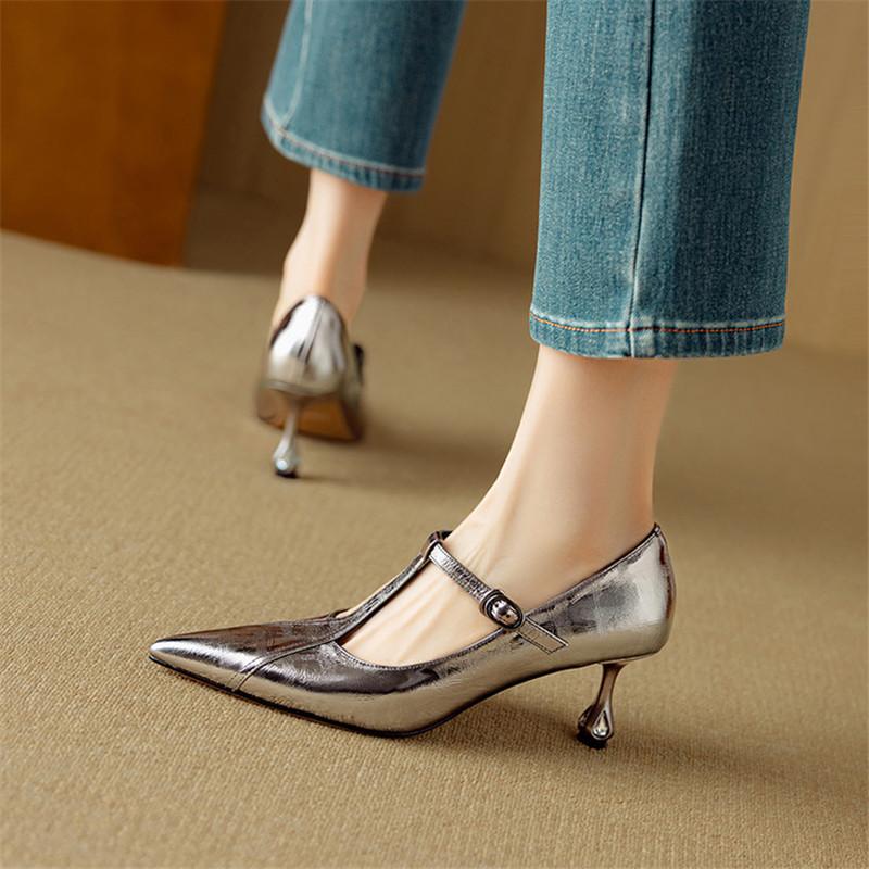 Fashion New Spring/summer Genuine Leather Women Pumps Shoes for Women Fashion Pointed Toe Mary Jane Shoes Women High Heels Ladies Shoes