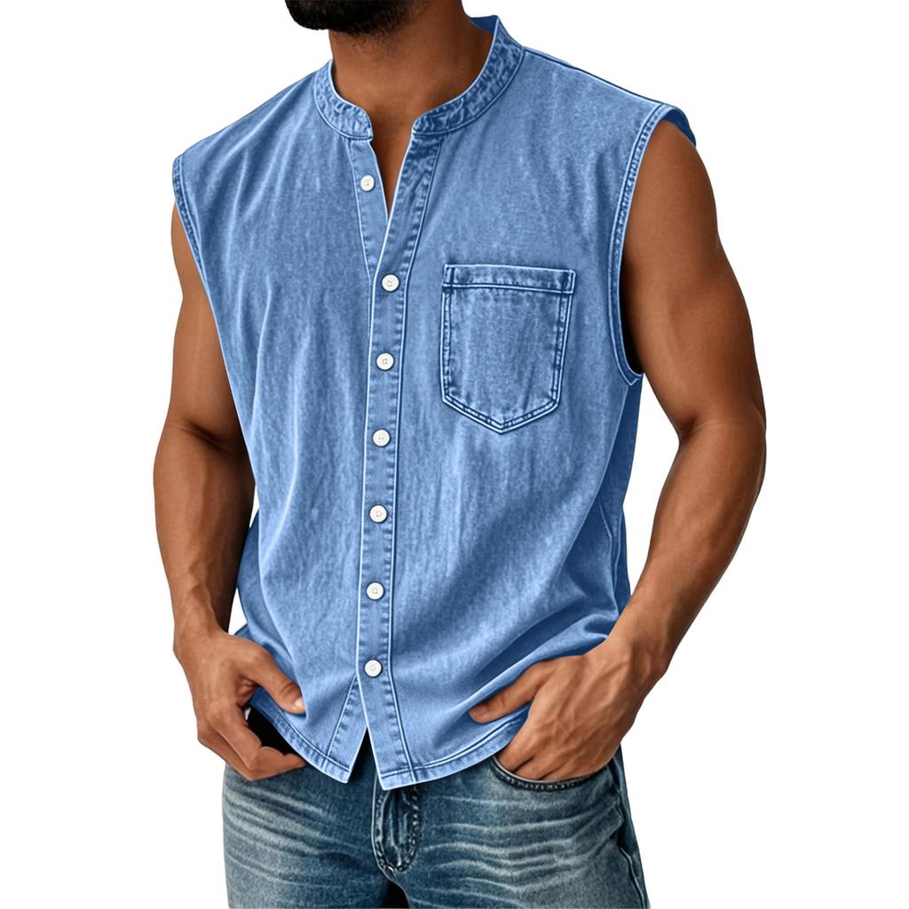 Mouwloze Hemden voor Mannen Knopen Casual Tanktops Mannen met Zak Wijde Pasvorm Zomer Lichtgewicht Top Tanktops Mannen