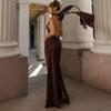Women's Halter Sleeveless Maxi Dress Slim Fit High Waist Backless Solid Satin Elegant Bodycon Evening Gown