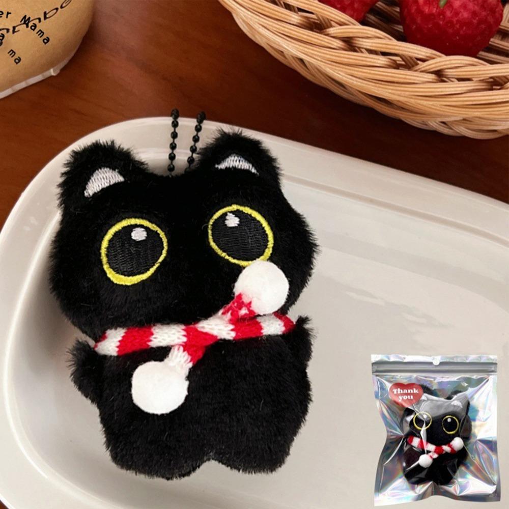 10cm Black Soft Plush Cat Doll Keyring Desktop Decorations Big Eye Cat Plush Pendant Couple Bag Charms Gift