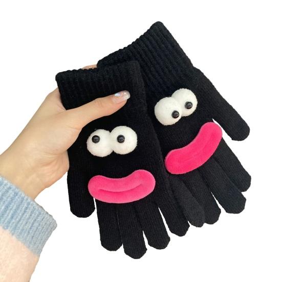 Lustige Cartoon Strickhandschuhe Niedliche Große Augen Warme Handschuhe Winter Gerippte Touchscreen-Handschuhe zum Fahren Pendeln Radfahren Tägliche Erledigungen
