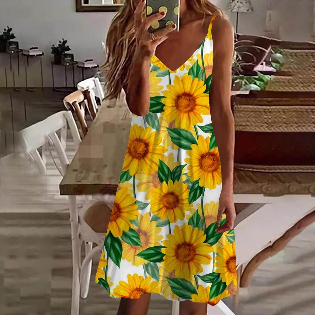 Kadın Elbise Günlük Baskı Slip Plaj Etek Sundress