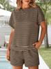 Women's Striped 2 Piece Pajama Set Oversized Short Sleeve T Shirt and Drawstring Shorts