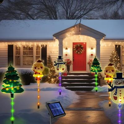 Solar Weihnachtssteckleuchten Wasserdichte Außendekoration für Rasen mit Weihnachtsmann und Schneemann Warmweiße LED Lichterkette für Hof und Gartenweg