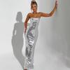 Women's Square Neck Sleeveless Maxi Dress Fitted High Waist Sequin Mermaid Evening Dress