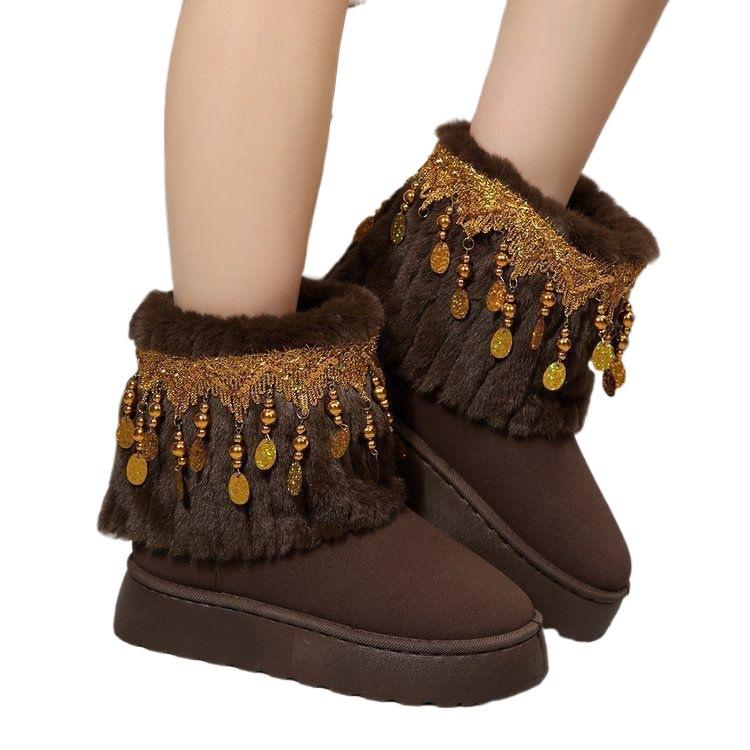 

Обувь Больших Размеров для Женщин Зимние Женские Теплые Плюшевые Платформенные Тапочки на Завязках Удобные Нескользящие Снегоступы Повседневные Женские Ботинки 36 коричневый