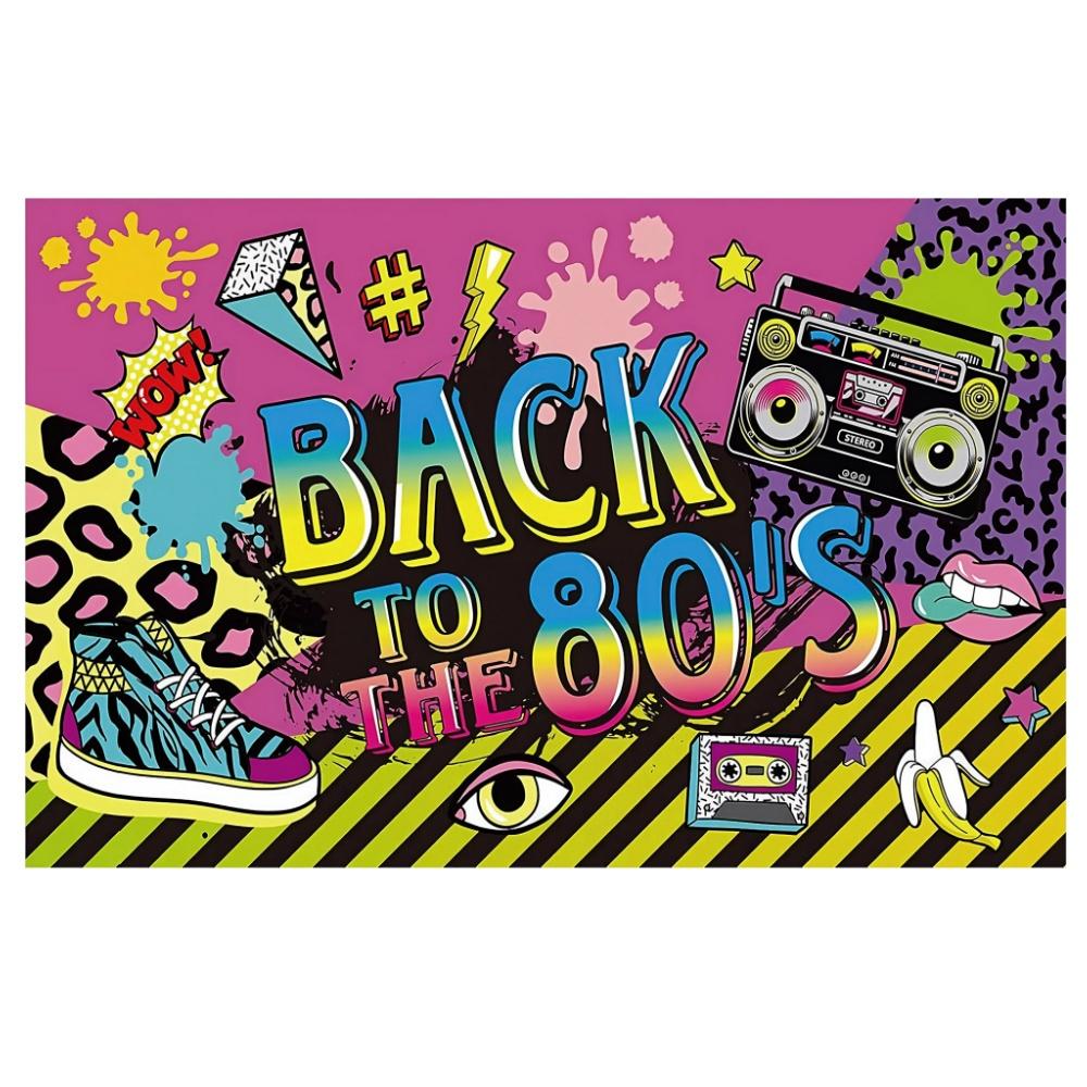 Back To 80's Theme Party Decoration 80's Party Banner Music Disco Backdrops Graffiti Neon Glow Photography Backgrounds Decor
