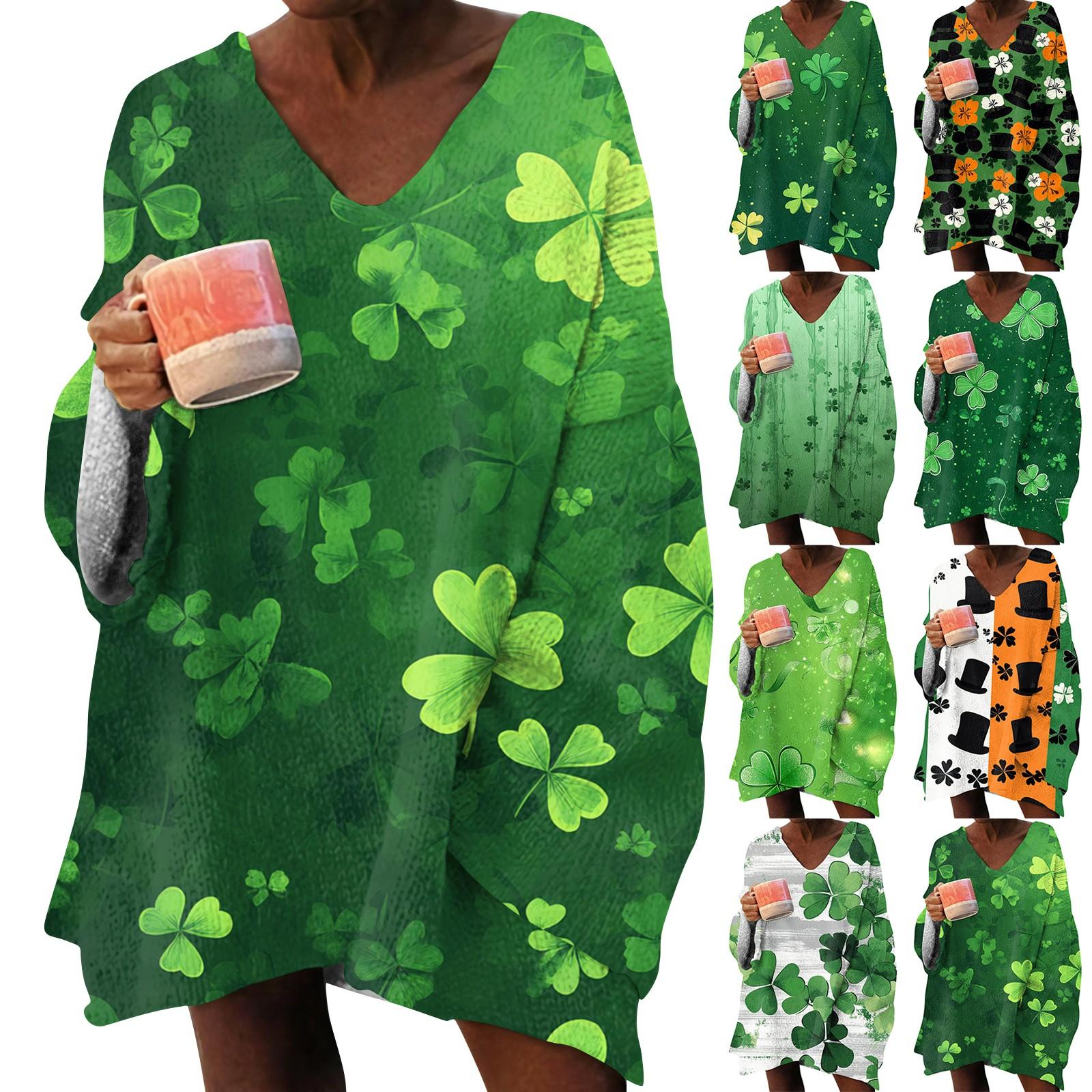

Women s Fashion Printed Long Sleeve Loose V-neck Sweatshirt Top XXL зелений