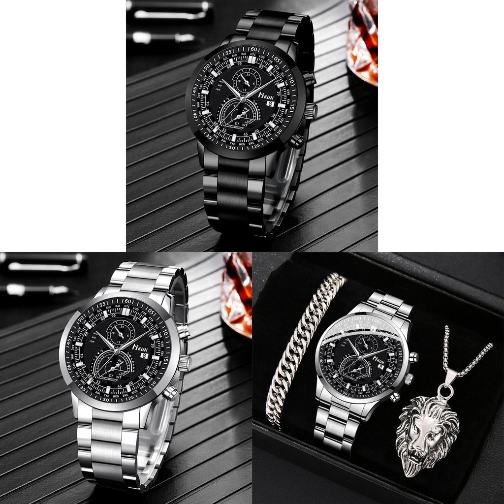 Classic Mens Quartz Watch And Bracelet Set With Alloy Strap For Business Casual Wear