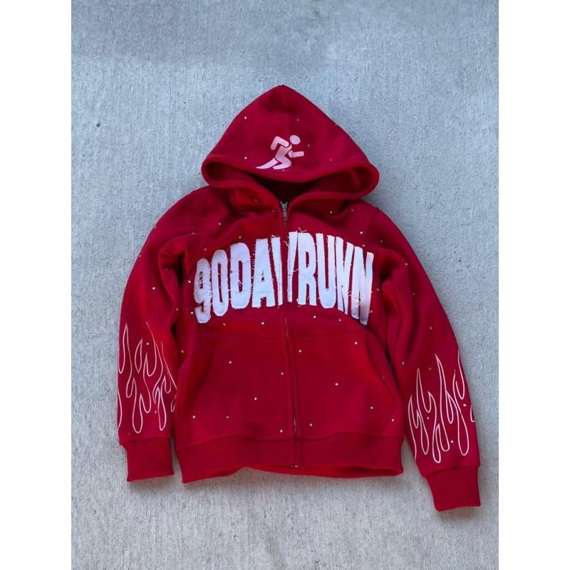 American Style 3D Print Hooded Sweatshirt Zip-Up Streetwear Hip Hop Punk Loose Fit Long Sleeve Top Youth