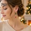 Christmas Tree Earrings for Women 1 Pair Women, Colorful Rhinestone Shaped Decorative Seasonal Jewelry with Red Bead Charm, Winter Holiday Xmas Party