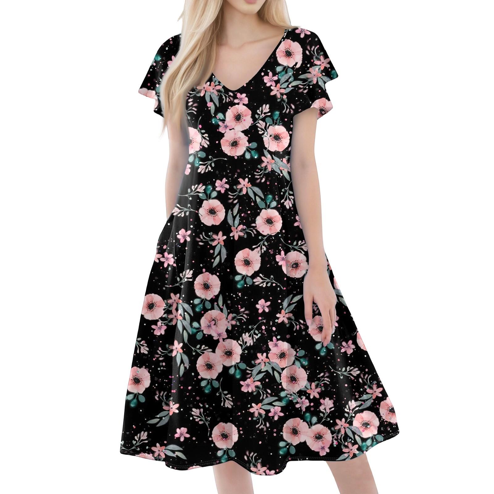 

Женское повседневное модное платье с V-образным вырезом, короткими рукавами, принтом и карманами XL розовый