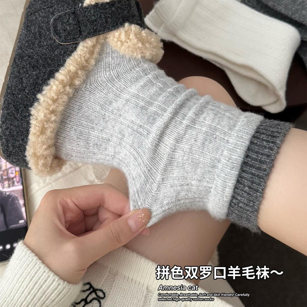 Gray Wool Socks Girls Spring And Autumn Trendy Tube Socks Pile Socks Thick Warm Stockings