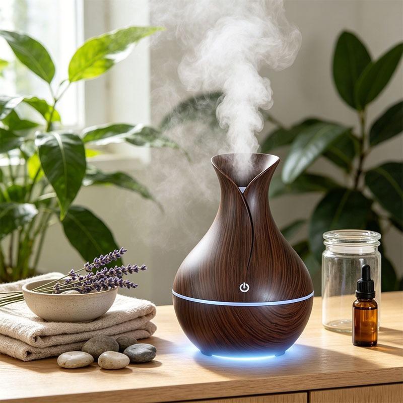 Easy Clean Wood Grain Humidifier Aromatherapy Diffuser 7 Color LED Mist Air Purifier for Daily Home Use