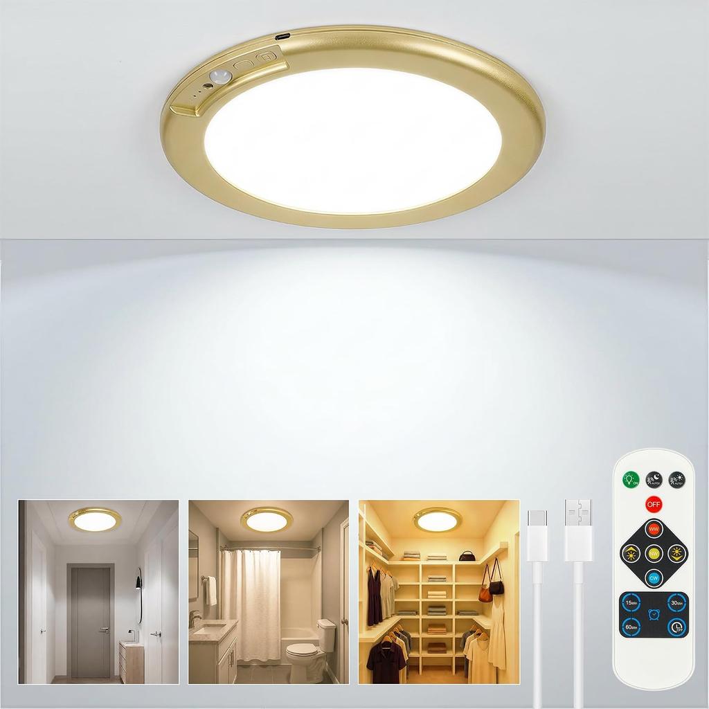 Wireless Closet Lights Motion Sensor Rechargeable Ceiling Light Indoor | Battery Operated Led Night Lights for Bedroom with Remote, Living Room