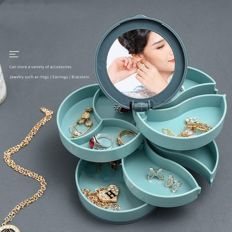 Jewelry Organizer Display Box 360° Rotatable Jewelry Box Portable Jewelry Case Necklace Earrings Ring Bracelet Storage Box Case