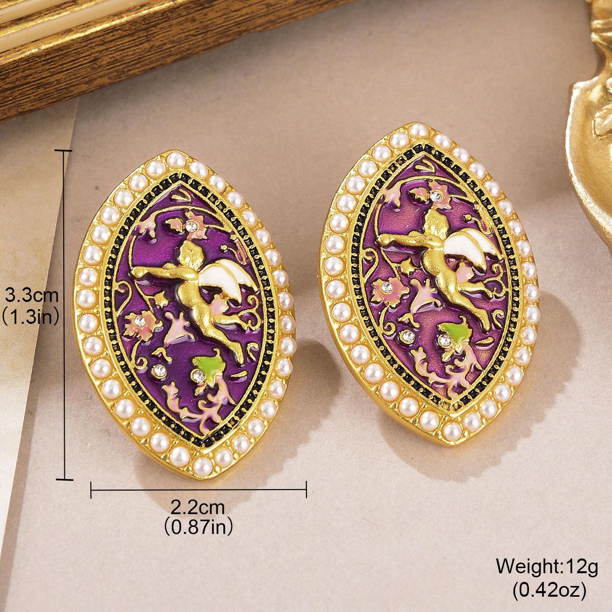 

Monet oil painting series love earrings natural pearl flower stud earrings high sense personality retro fringed earrings women