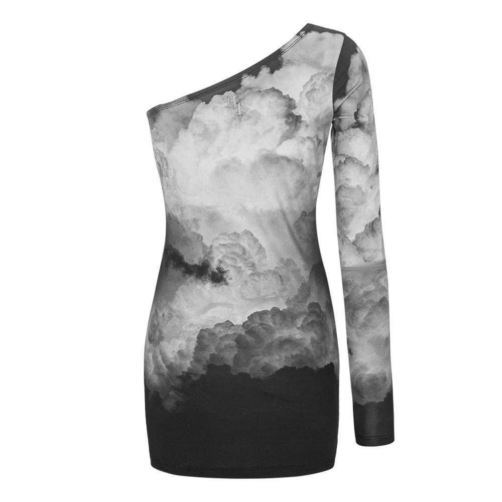 Hatu One Shoulder Cloud Dress Black