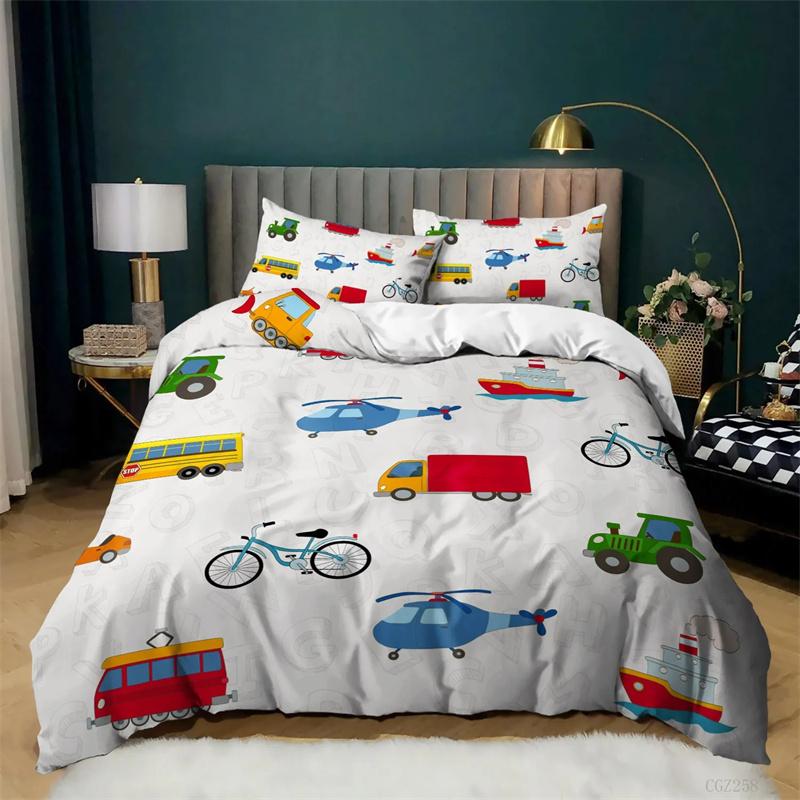 Kids Excavator Tractor Truck for Children Boys Girls Bedroom Decor Construction Vehicle Cartoon Duvet Cover Crane Quilt Cover