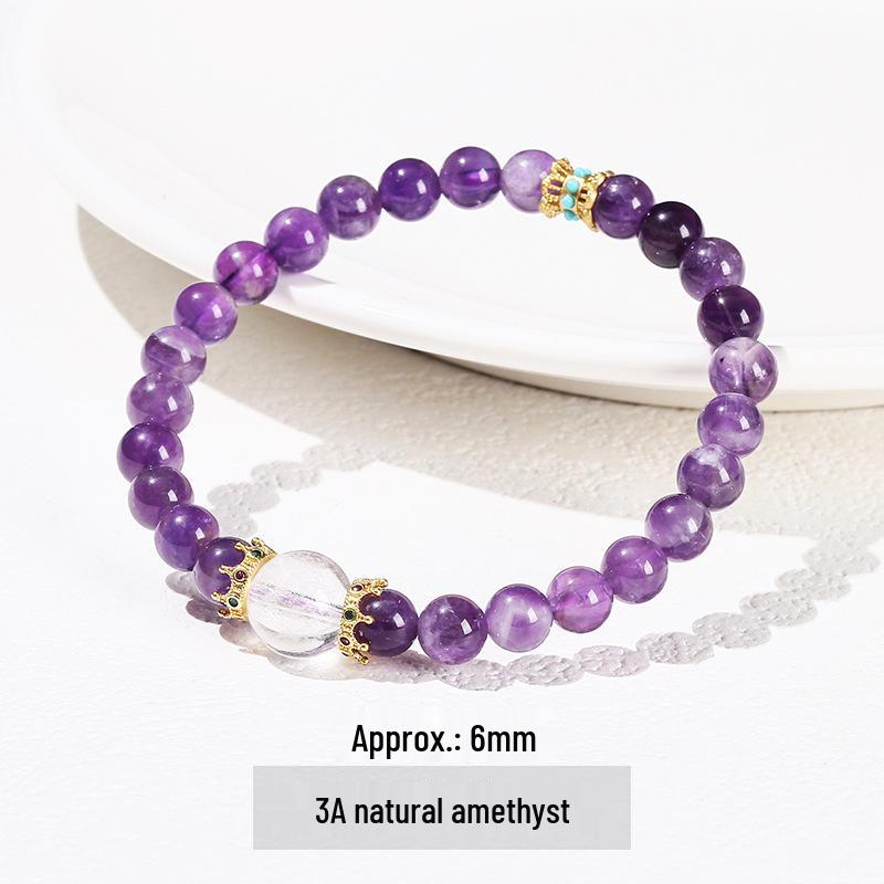 Jingde Jewelry 3A Natural Amethyst & White Crystal Women's Round Bead Bracelet