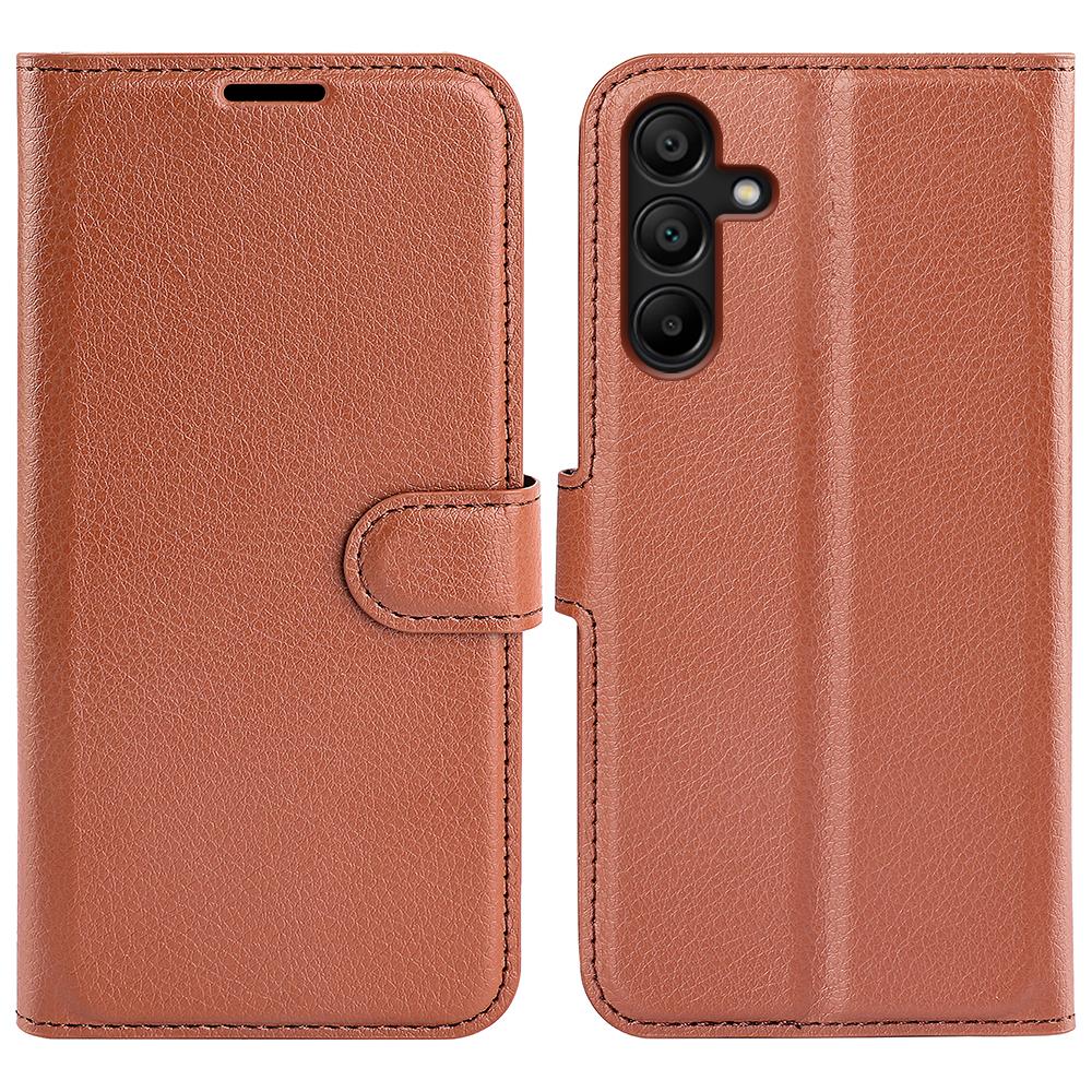 

For Samsung Galaxy M15 5G Case Litchi Texture Leather Phone Cover Card Slot Magnetic Clasp Brown