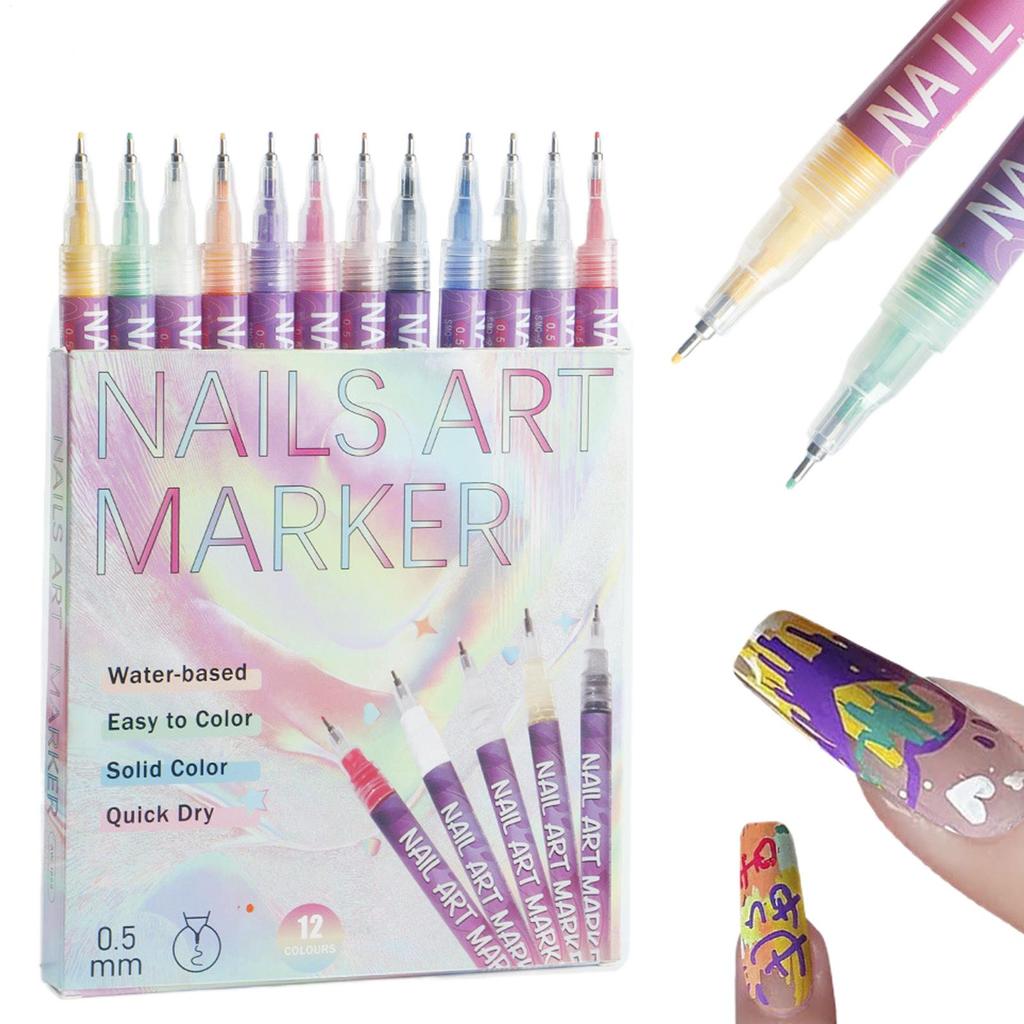 12Pcs/Set Nail Acrylic Graffiti Pen Colourful Nail Marker Drawing DIY Beauty NailArt Tool Waterproof And Quick Drying Nail Mark