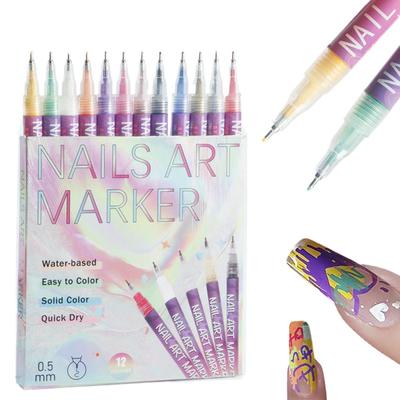 12Pcs/Set Nail Acrylic Graffiti Pen Colourful Nail Marker Drawing DIY Beauty NailArt Tool Waterproof And Quick Drying Nail Mark