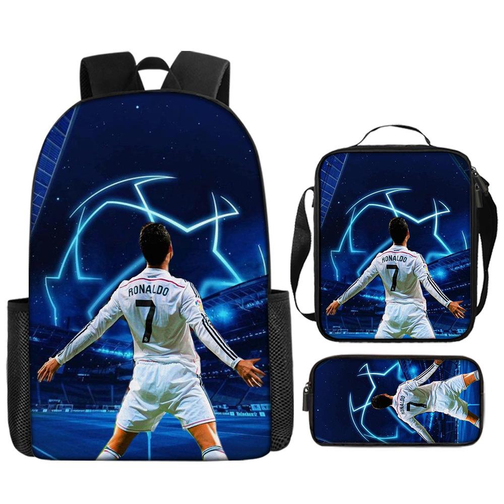 Zaino Stampato Stella del Calcio Zaino Scolastico per Bambini in Tre Pezzi Zaino Cartone Animato per Studente di Scuola Elementare