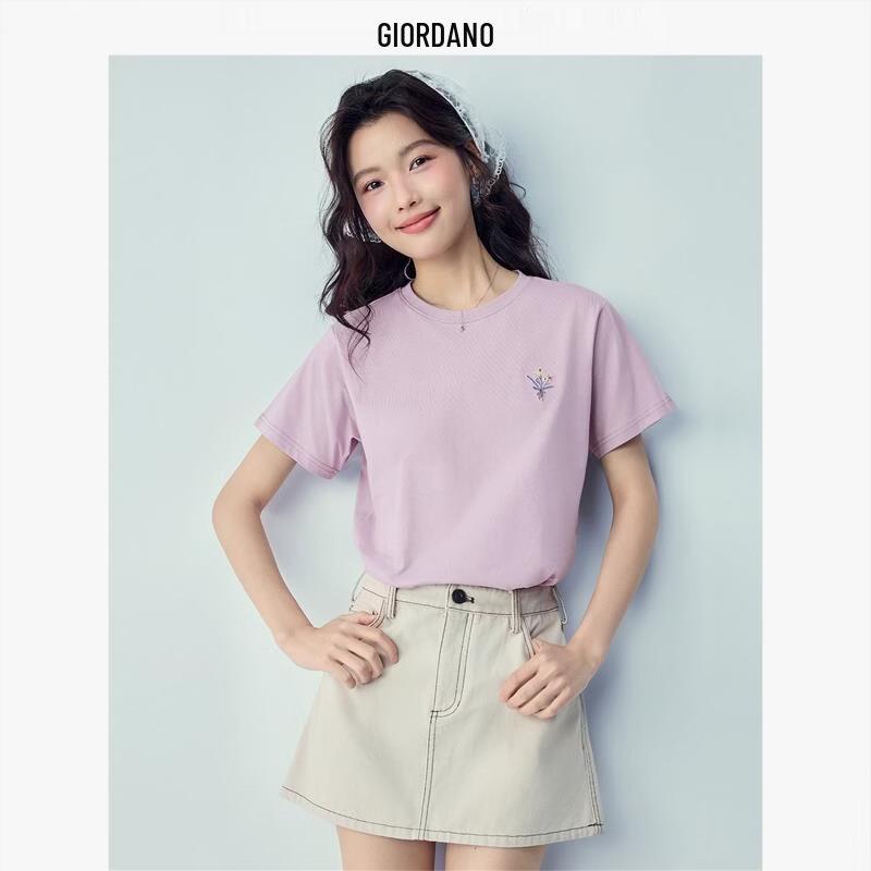 Женская хлопковая футболка Giordano с цветочной вышивкой L