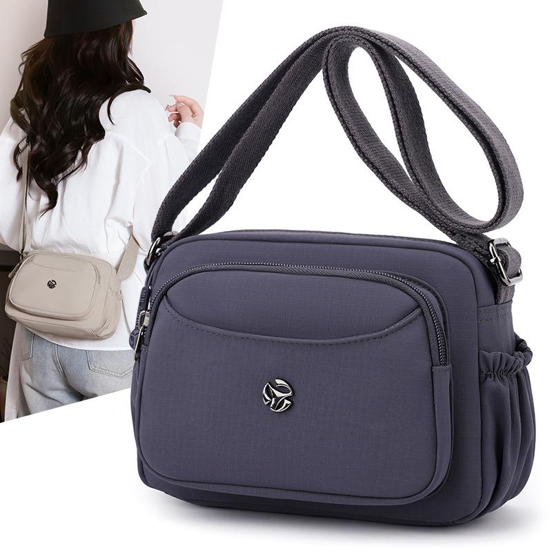 Solid Color Mobile Phone Bag Messenger Bag Small Bag Nylon Simple Middle and Old Trend Multi-layer Zipper Shoulder Bag Change Bag