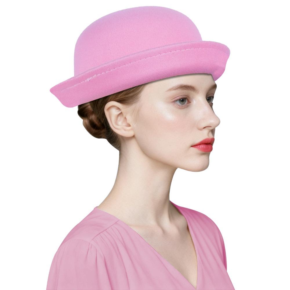 Trendy Solid Color Women’s Bowler Hat Vintage Elegant Girls Wool Felt Hat Lightweight Versatile Derby Hat Formal Occasions