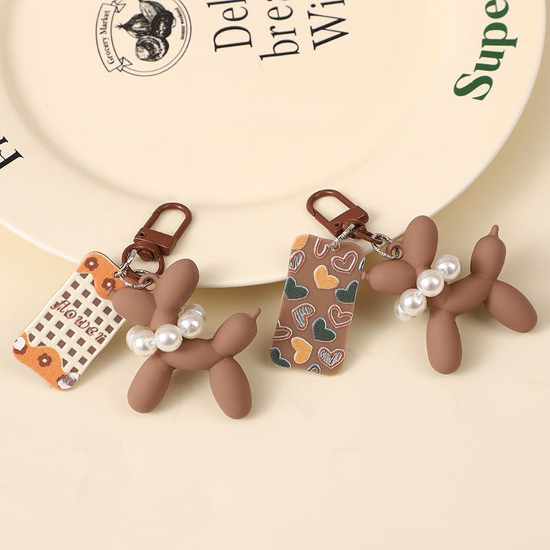 Brown Balloon Dog Keychain Acrylic Rubber 3D Exquisite Phone Keyring Car Pendant Cartoon Key Ring DIY Gift for Women Keychain