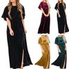 Women's Fashion Sexy Gold Velvet Round Neck High Split Evening Dress