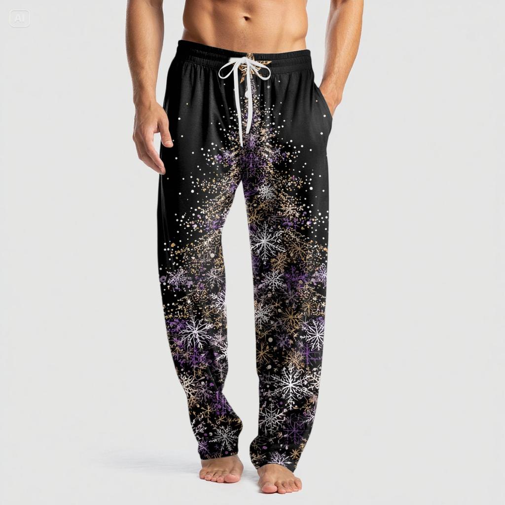 Men's Knitted Fashion Print Pocket Casual Pants Pajama Pants