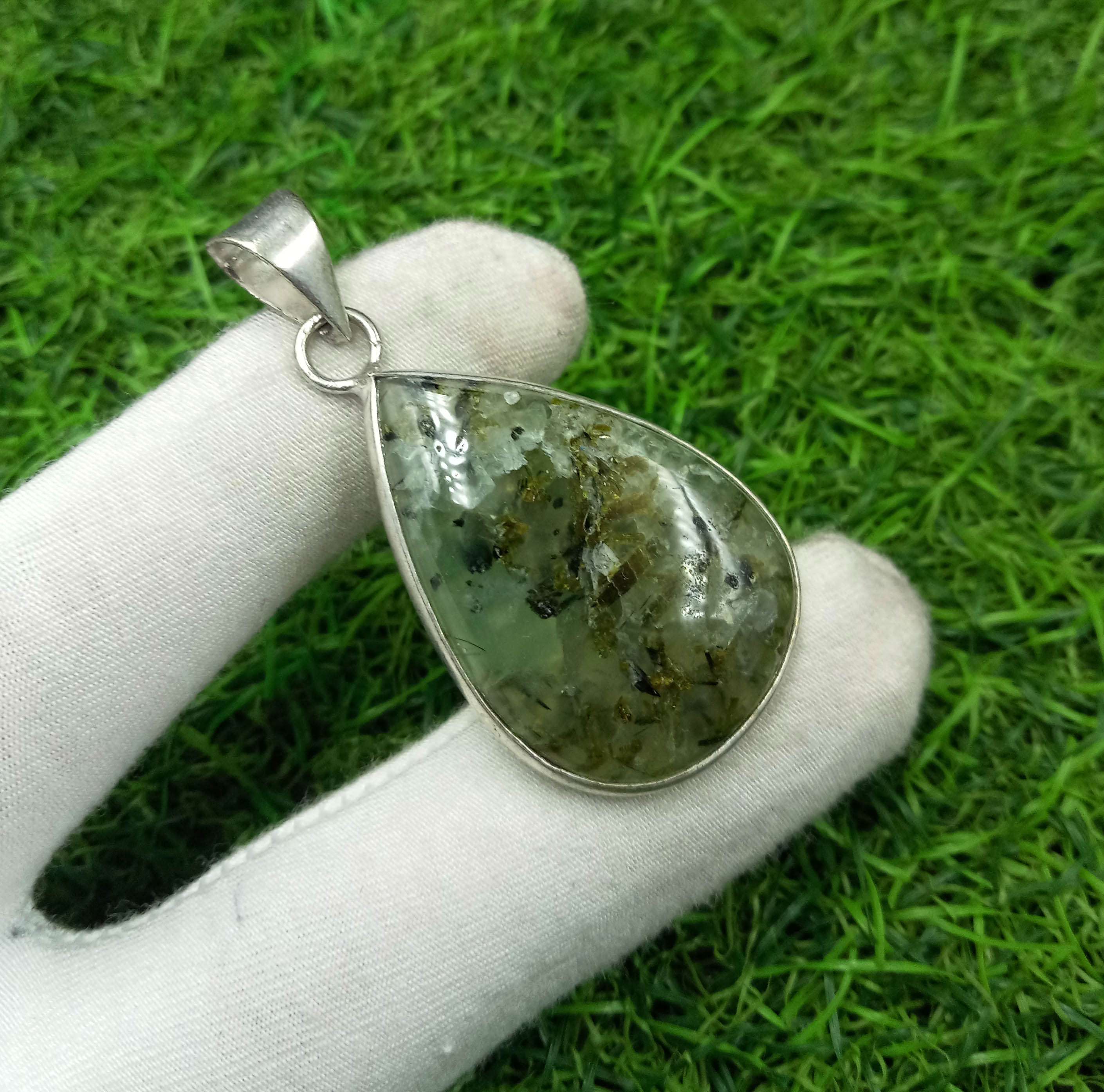 

Кулон с драгоценным камнем Prehnite 925 пробы с серебряным покрытием DEP-541