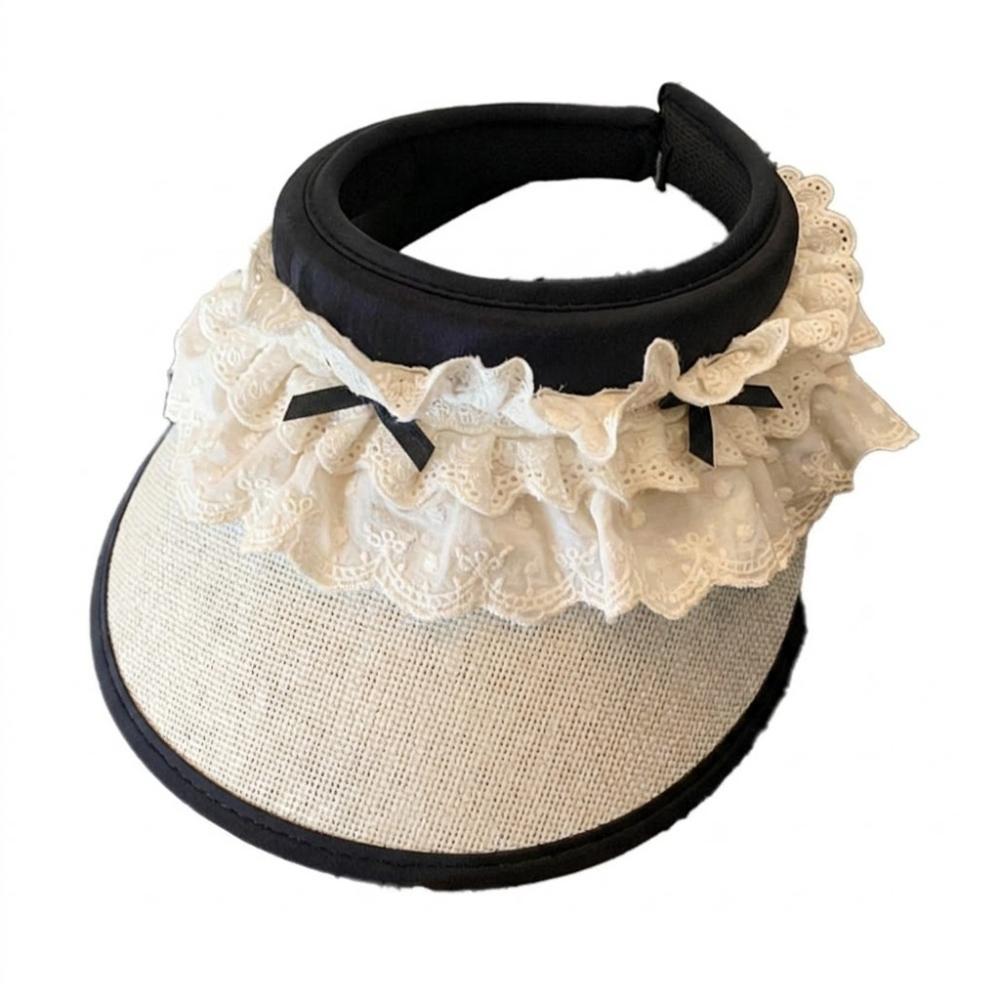 New UV Protection Lace Bow-knot Empty Top Sun Hat Large Brim Breathable Beach Hat UPF50+ Lightweight Women's Hat for Summer